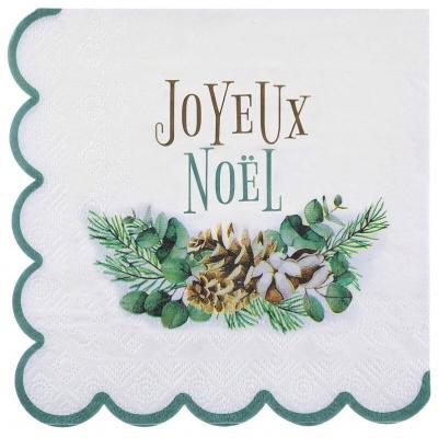 20 Serviettes de table en papier Joyeux Noël avec décoration Champêtre 16.5cm REF/8145