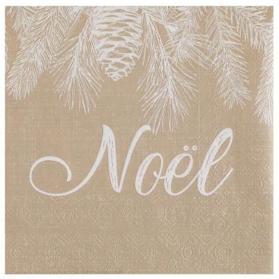20 Serviettes de table Noël nature hivernale en papier 16.5 x 16.5 cm REF/8170
