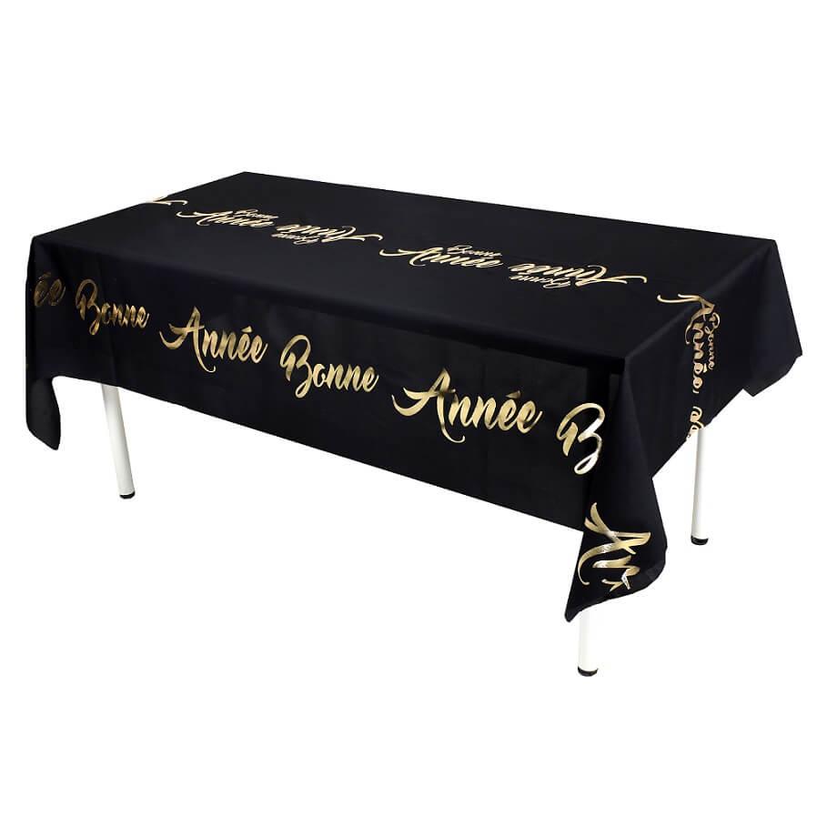 8172 nappe en tissu noir dore or nouvel an bonne annee