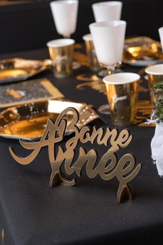 8179 decoration centre de table lettre bois bonne annee dore or metal