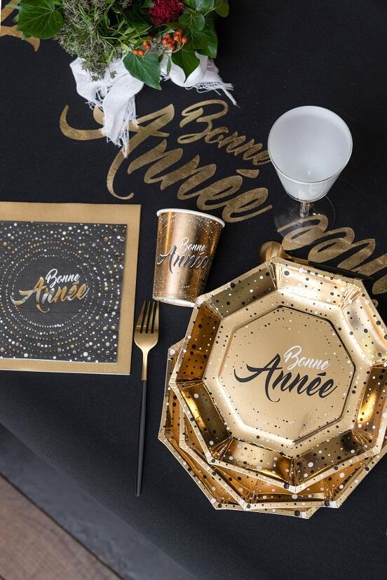 8183 decoration de table bonne annee dore or metallique avec gobelet