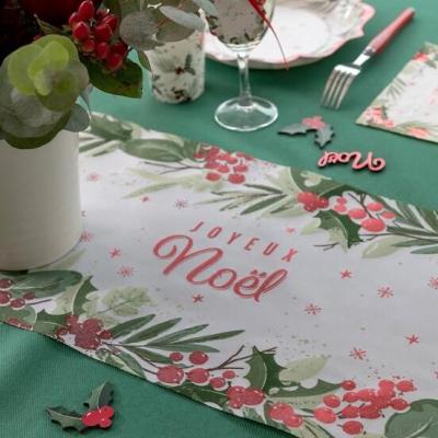 8185 chemin de table decoration traditionnel joyeux noel blanc rouge vert 
