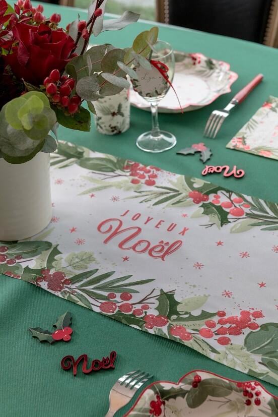 8185 chemin de table decoration joyeux noel blanc rouge vert