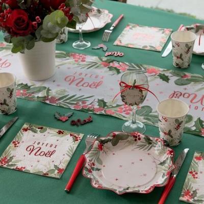 8185 chemin de table decoration traditionnel joyeux noel blanc rouge vert