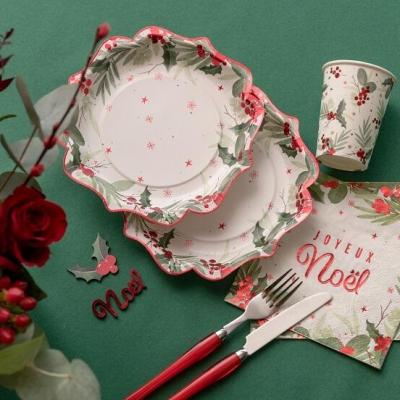 8193 decoration de table houx de noel avec assiette rouge