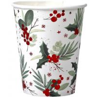 8194 gobelet carton houx de noel rouge vert blanc