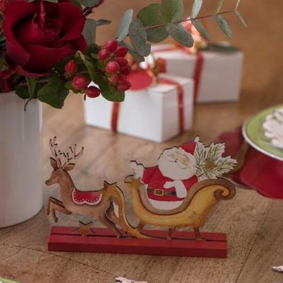 8214 decoration centre de table pere noel sur traineau bois