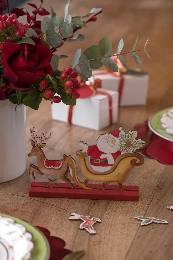 8214 centre de table pere noel sur traineau en bois
