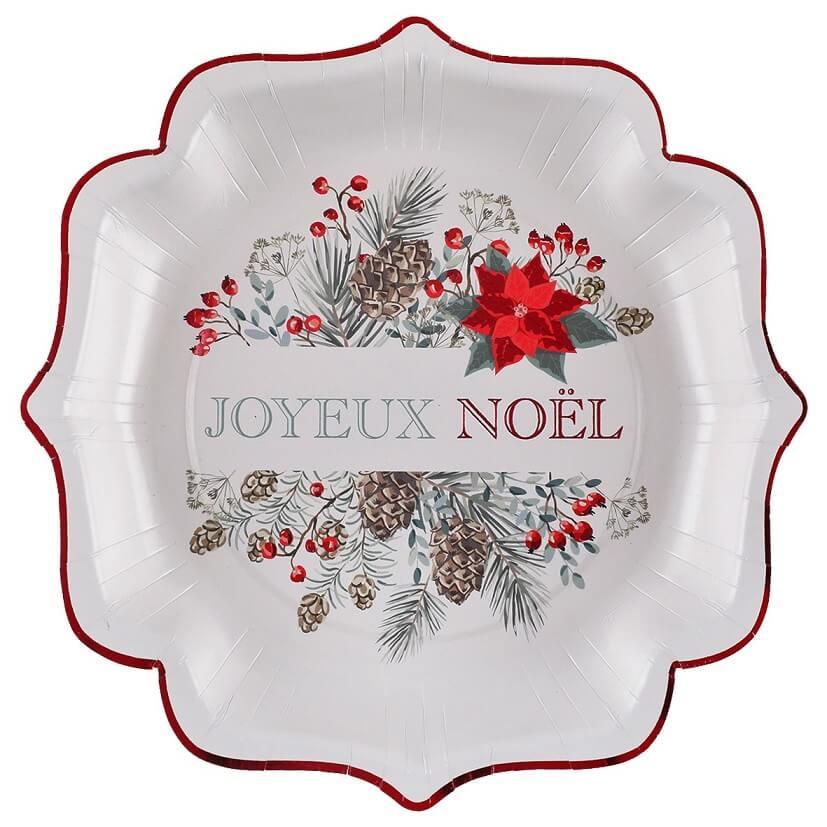 HTOOQ 50 assiettes en carton à dessert de Noël 17,8 cm au design élégant  poinsettia assiette de vacances jetable en rouge vert blanc et argent pour  vaisselle de Noël vaisselle fournitures de