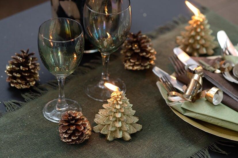 8262 bougie sapin de noel dore or metal