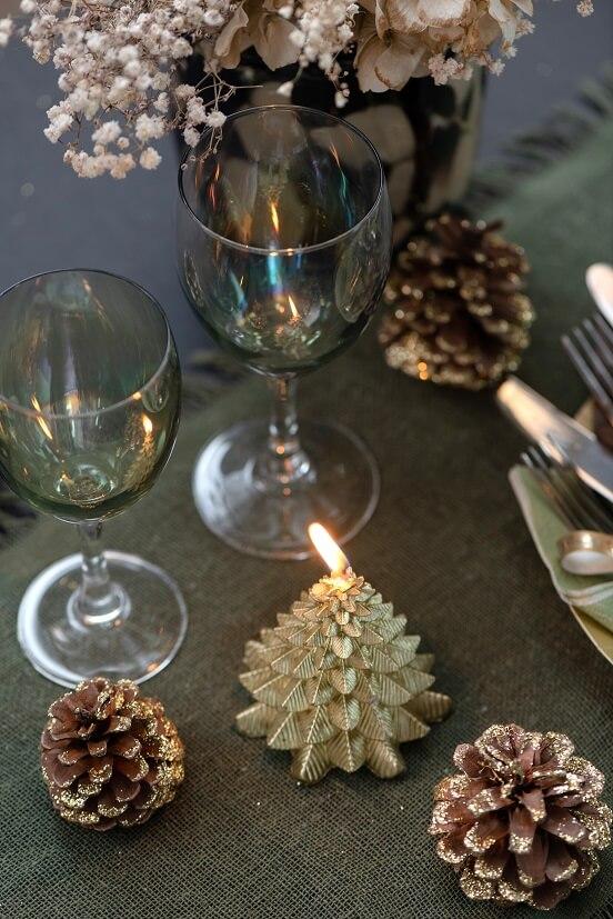 8262 decoration bougie sapin de noel dore or