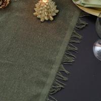 8272 chemin de table a franges vert kaki champetre boheme nature