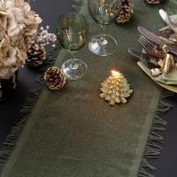 8272 decoration chemin de table frange vert kaki champetre boheme nature