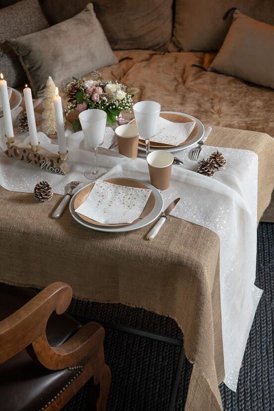 8286 decoration nappe de table pliee en jute naturel