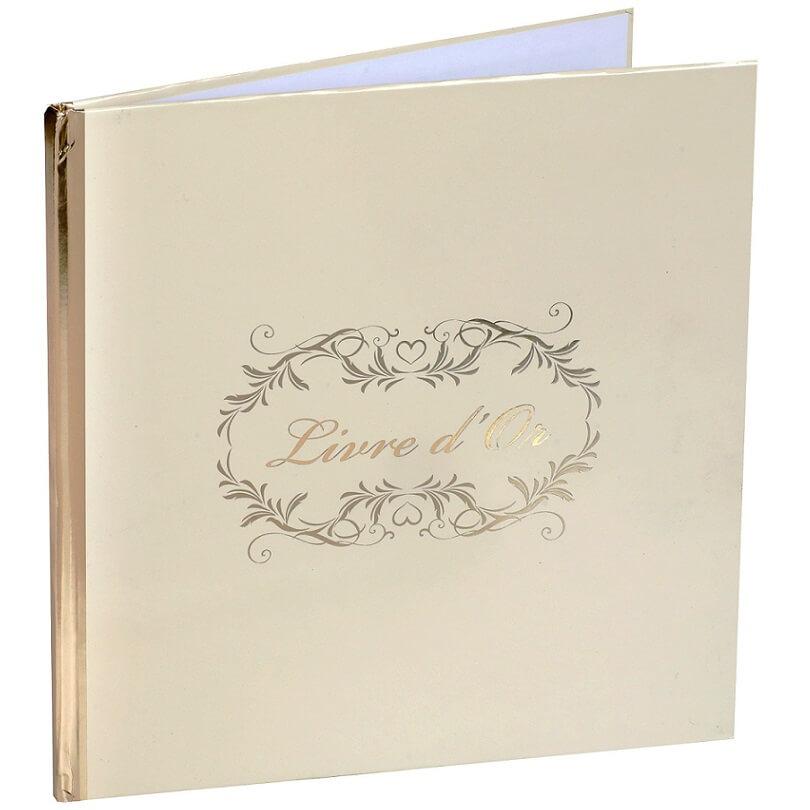 8325 livre d or mariage feuillage champetre baroque beige ivoire et dore or metallique