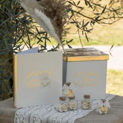 8326 decoration tirelire urne fete elegante ivoire beige merci dore or metallique
