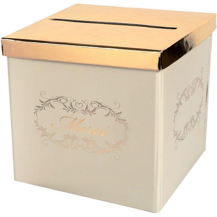 8326 tirelire urne fete elegante ivoire beige merci dore or metallique