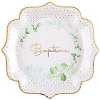 8374 assiette carton bapteme vegetal vert nature champetre