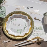 8376 serviette de table bapteme vegetal naturel champetre vert dore or blanc