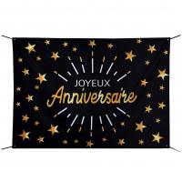 8442 decoration toile fond photo joyeux anniversaire noir et dore or metallise