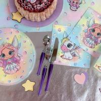 8459 serviette de table en papier fete anniversaire licorne et fee