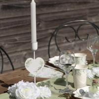 8464 bougeoir en bois coeur feuillage vert blanc