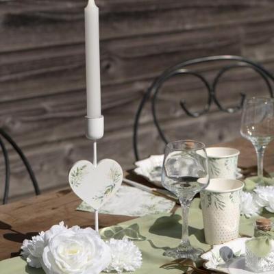 8464 bougeoir en bois feuillage vert blanc