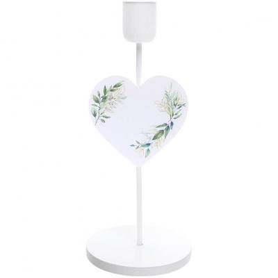 8464 bougeoir en bois feuillage vert blanc