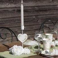 8464 decoration mariage coeur bougeoir en bois feuillage vert blanc