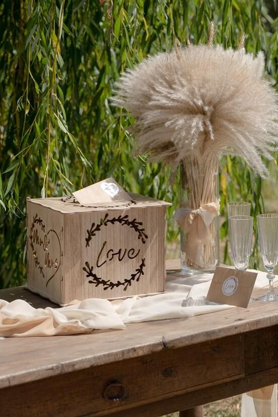 8495 decoration tirelire urne mariage love bois naturel mr et mrs