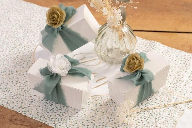 8515 confection de dragee chocolat ruban vert eucalytpus