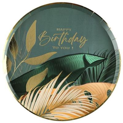 10 Assiettes rondes en carton anniversaire Jungle tropicale: Happy Birthday 22.5cm REF/8532