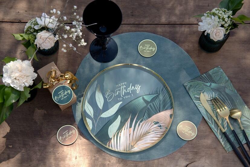 8532 decoration assiette ronde carton anniversaire jungle chic happy birthday