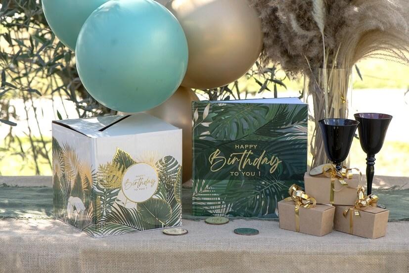 8542 decoration tirelire urne jungle chic tropicale anniversaire haopy birthday