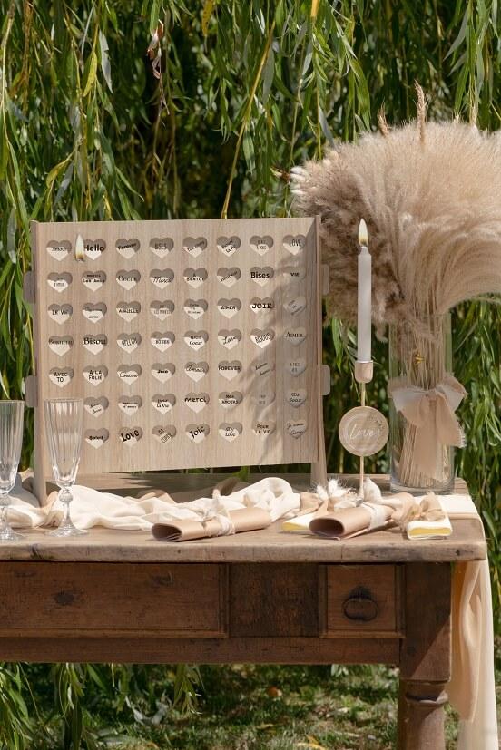 8543 decoration cadre a voeux coeur mariage bois