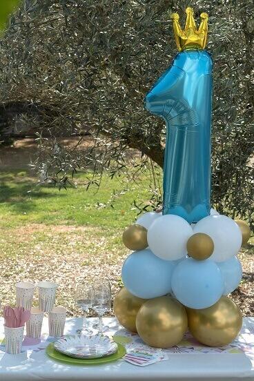 8547 centre ballon anniversaire 1an bleu blanc dore or metallique