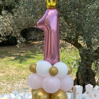 8547 centre ballon fete anniversaire 1an rose blanc dore or metallique