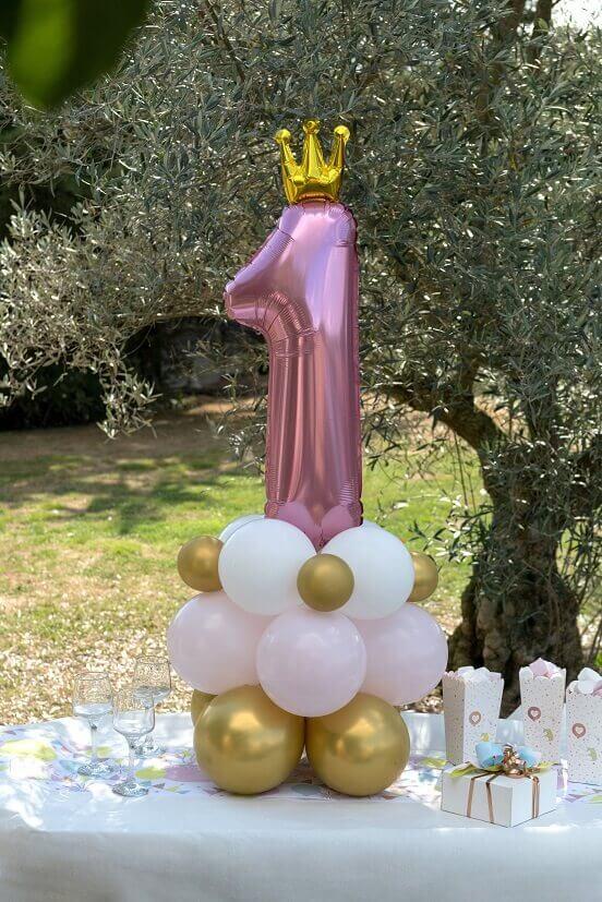 8547 centre ballon anniversaire 1an rose blanc dore or metallique