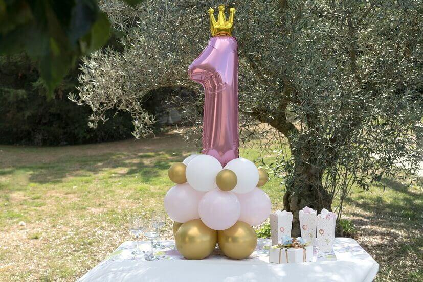 8547 centre ballon fete anniversaire 1an rose blanc dore or metallique