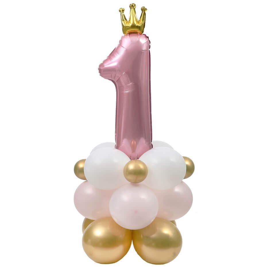 8547 decoration centre ballon fete anniversaire 1an rose blanc dore or metallique