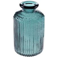 8563 vase decoratif en verre bouteille bleu canard