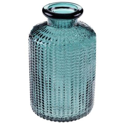 8563 vase en verre bouteille bleu canard
