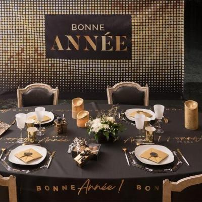 8571 nappe noire pliee bonne annee dore or metallisee
