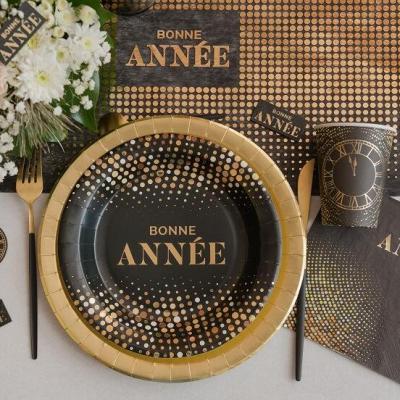 8577 gobelet carton horloge du nouvel an noir et dore or metallique