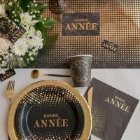 8578 serviette de table papier 3 plis bonne annee noire et doree or metallise