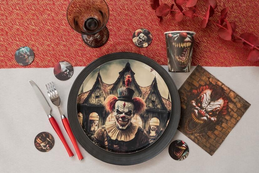 8594 vaisselle fete haloween gobelet carton clown tueur