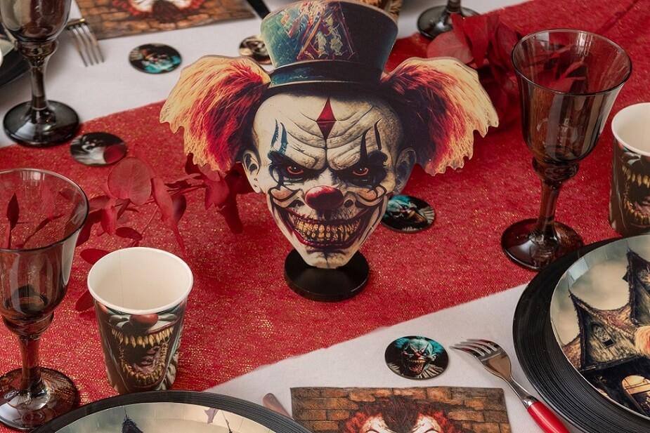 8597 decoration fete halloween centre de table bois clown tueur