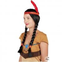86009 accessoire de deguisement perruque noire adulte indienne avec bandeau plumes