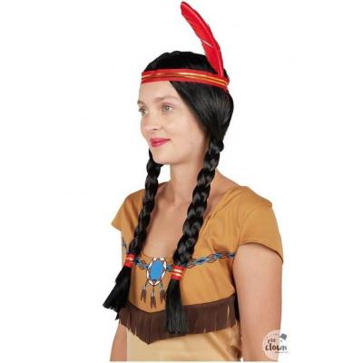 86009 accessoire de deguisement perruque noire adulte indienne bandeau plumes