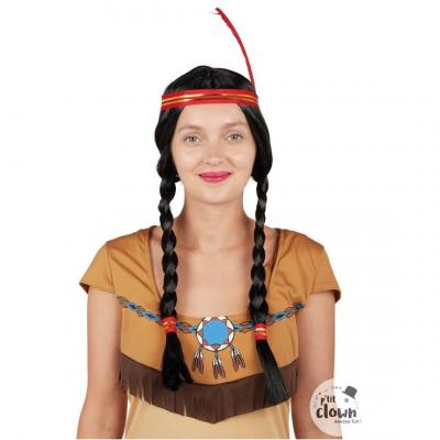 1 Perruque noire adulte indienne avec bandeau à plume REF/86009 (Accessoire de déguisement)